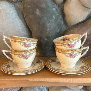 SET OF FOUR John Maddock & Sons Ltd Royal Ivory tea cup and saucer floral design